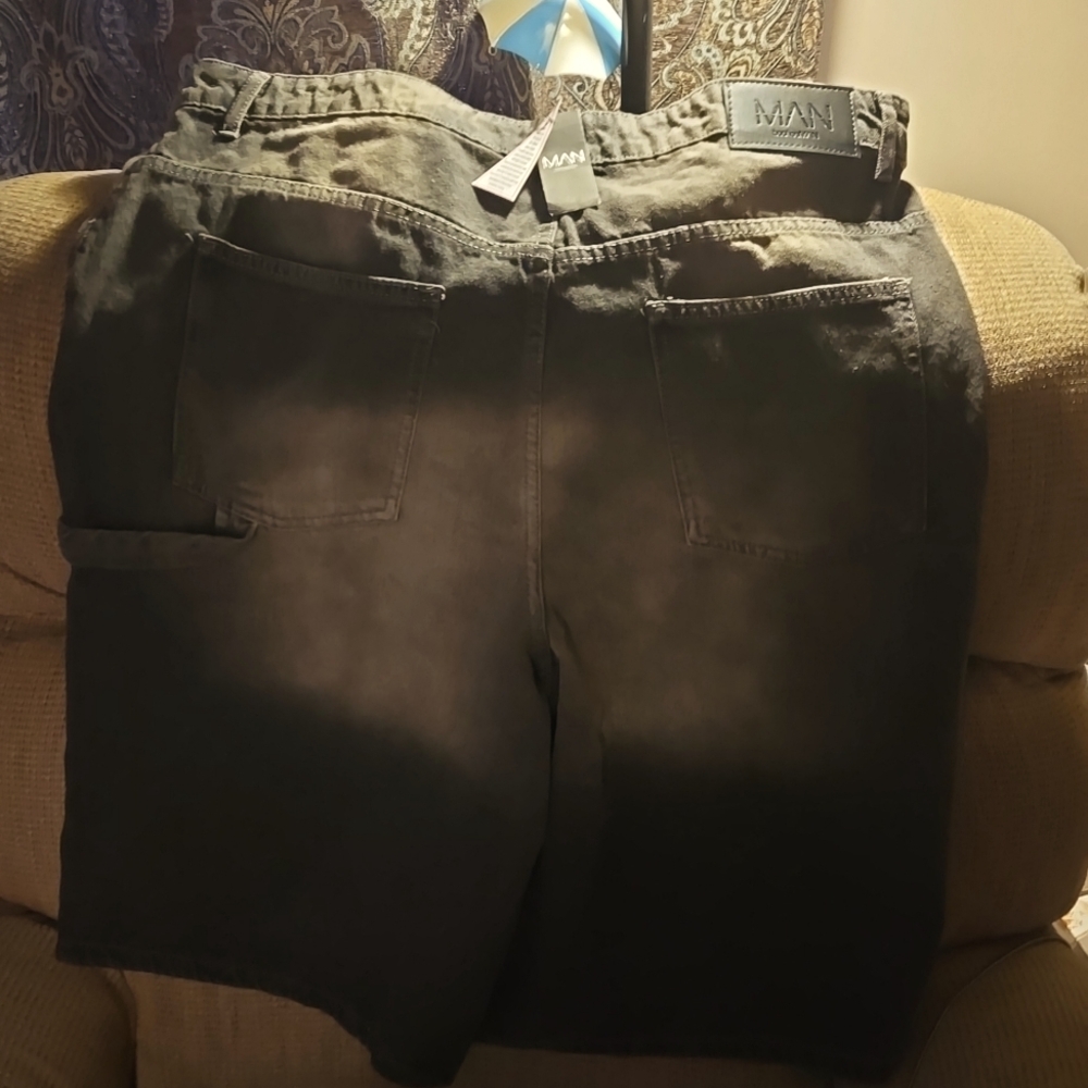 Tall Carpenter Detail Denim Jorts In Grey size 38